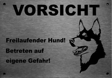Edelstahl Hundeschild Australian Kelpie VORSICHT Freilaufender Hund! Betreten auf eigene Gefahr!